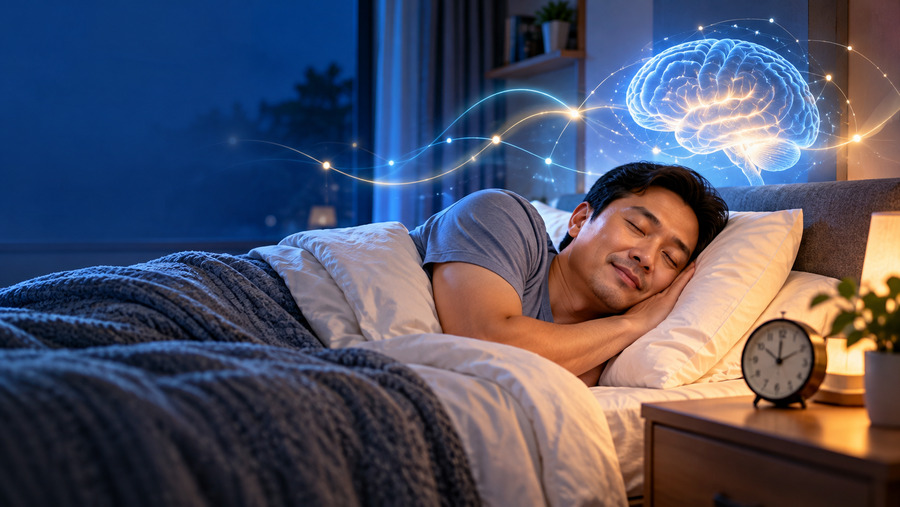 Orang dewasa tidur nyenyak sebagai ilustrasi pentingnya tidur cukup untuk daya ingat dan kesehatan otak.